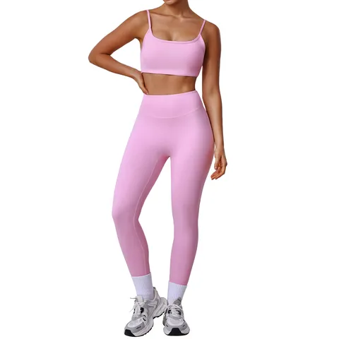 Conjunto de Yoga para Mujer Ropa Deportiva Cintura Alta Leggings Levanta Glúteos Top Manga Corta Sujetador Deportivo