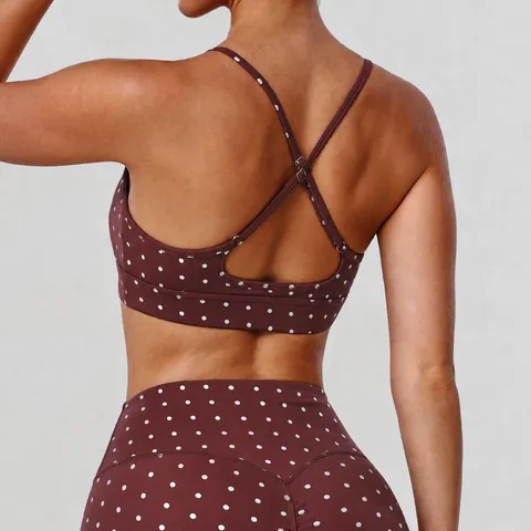 Dames Sportbeha Hoge Elasticiteit Push Up Zilveren Polka Dot Yoga Beha Fitness Workout Ondergoed Top