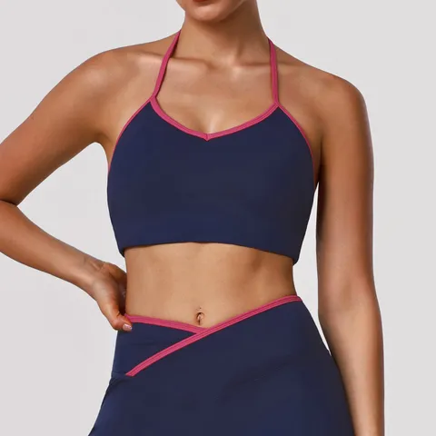 Soutien-gorge de Sport Halter pour Femmes Haute Élasticité Fitness Gym Gilet Rembourré Push Up Sans Armatures Activewear Sport Haut d'Entraînement