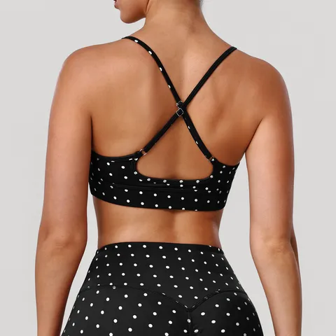 Soutien-Gorge de Sport pour Femmes Haute Élasticité Push Up Pois Argentés Soutien-Gorge de Yoga Fitness Entraînement Top