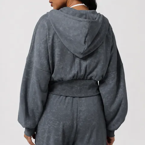 Women Vintage Printed Cropped Zip Up Hooded Sweatshirt Matching Set Casual Long Sleeve Jacket And Jogger Pants Suit