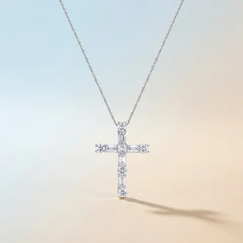 925 Sterling Silver Moissanite Cross Pendant Necklace For Women Men Faith Jewelry Classic Religious Inlaid Chain Necklace Gift