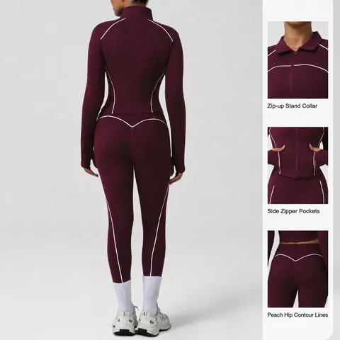 Dames Atletisch Yoga Pak Set Lange Mouw Top En Strakke Broek Contrastkleur Sportkleding Fitness Trainingspak