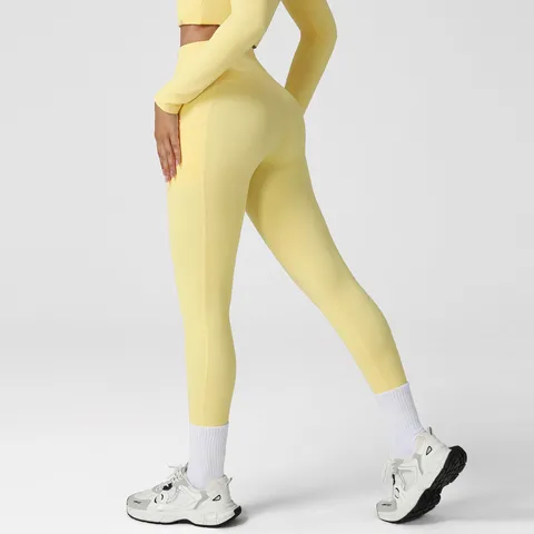 Damen Hohe Taille Schnelltrocknende Yoga Leggings Sport Fitness Laufhose Mit Tasche Creme Einsteckfarbe Elastische Sportbekleidung