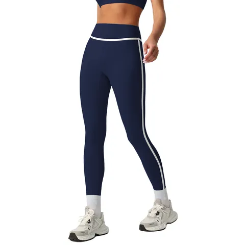 Women's High Waist Fitness Leggings Solid Color Contrast Piping Workout Activewear Pants Athletic Yoga Pants