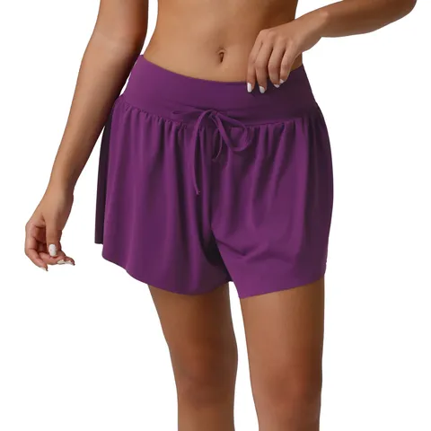 Women's High Waist Loose Sports Shorts Nylon Spandex Blend Drawstring Fitness Gym Yoga Workout Athletic Shorts For Women