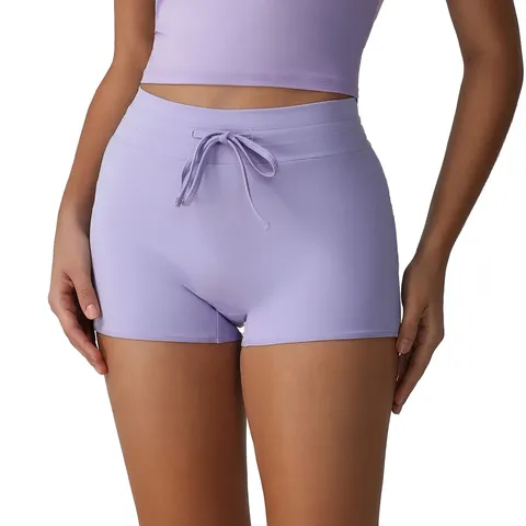Short de Sport Athletic à Taille Haute et Cordon pour Femmes Short de Yoga Fitness Moulant