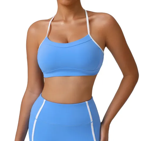 Soutien-Gorge de Sport Athlétique pour Femmes Dos Croisé Débardeur de Yoga Séchage Rapide Fitness Entraînement Gilet de Gym avec Coussinets Amovibles