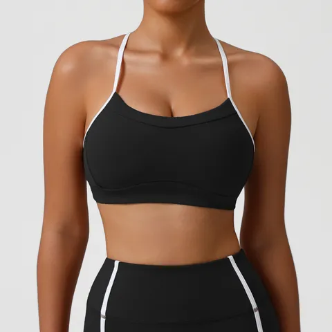 Soutien-Gorge de Sport Athlétique pour Femmes Dos Croisé Débardeur de Yoga Séchage Rapide Fitness Entraînement Gilet de Gym avec Coussinets Amovibles