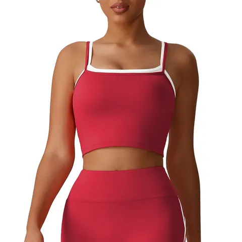 Débardeur de Yoga Femme Col Carré Faux Deux Pièces Haute Élasticité Évacuation de la Transpiration Fitness Sport