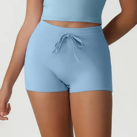 Short de Sport Athletic à Taille Haute et Cordon pour Femmes Short de Yoga Fitness Moulant