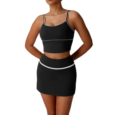Women's Activewear Set Long Sleeve Cami Top and Mini Skirt Workout Yoga Fitness Two Piece Outfits Athletic Gym Clothing
