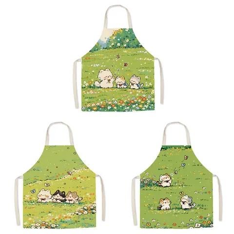 Delantal Estampado de Gatito Lindo Impermeable Sin Mangas Cocina Pintura Antimanchas Babero para Adultos y Niños