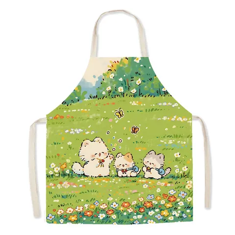 Delantal Estampado de Gatito Lindo Impermeable Sin Mangas Cocina Pintura Antimanchas Babero para Adultos y Niños