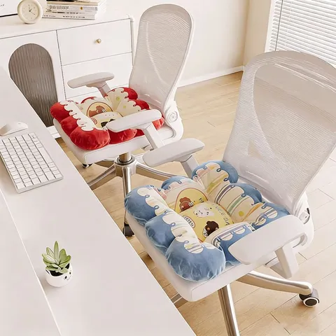 Cute Cartoon Dog Print Cushion Thickened Plush Chair Pad Wave Ruffle Border Soft Home Office Student Seat Cushion