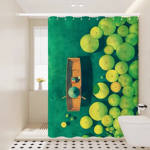 Anime Style Summer Landscape Shower Curtain Waterproof Fabric Bathroom Partition Hanging Curtain with Hooks