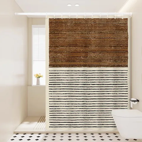 Waterproof Shower Curtain Polyester Fabric Abstract Geometric Lines Quick Drying Bathroom Curtain With Hooks And Tieback