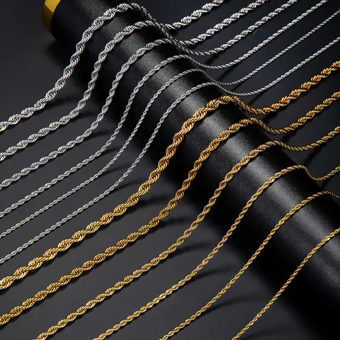 Minimalist Stainless Steel Rope Chain Necklace For Men Women Unisex Polished Twist Chain Hip Hop Choker Plain Basic Jewelry Gift