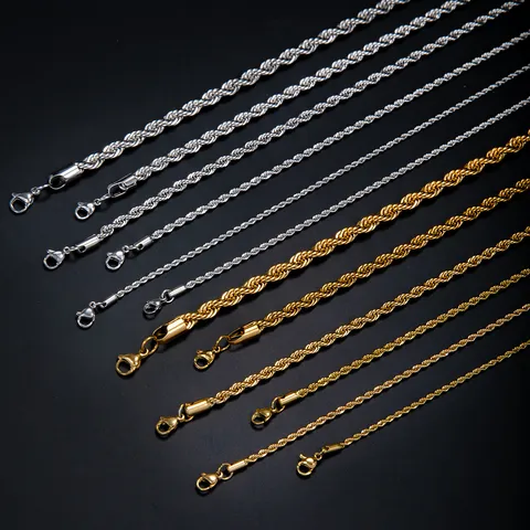 Minimalist Stainless Steel Rope Chain Necklace For Men Women Unisex Polished Twist Chain Hip Hop Choker Plain Basic Jewelry Gift
