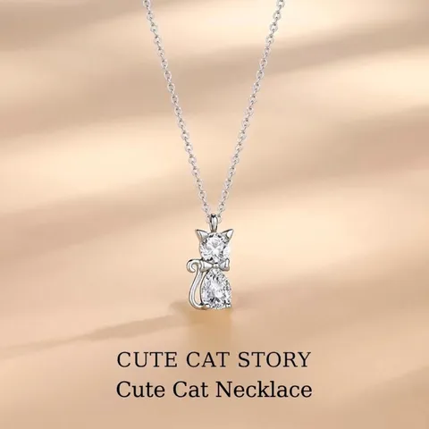 S999 Pure Silver Cute Cat Pendant Necklace For Women Ins Design Exquisite Animal Zirconia Fashion Jewelry Gift