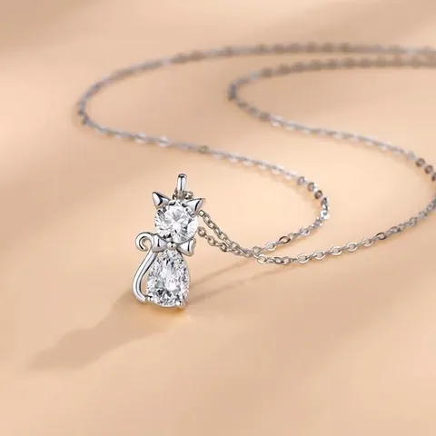 S999 Pure Silver Cute Cat Pendant Necklace For Women Ins Design Exquisite Animal Zirconia Fashion Jewelry Gift