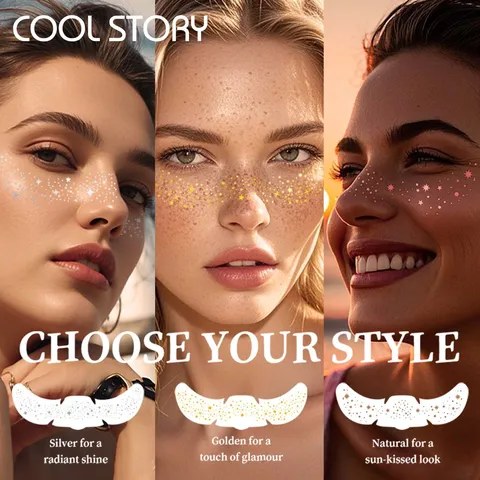 Gold Silver Glitter Freckle Temporary Tattoo Stickers Star Butterfly Heart Face Makeup Decals For Party Women Waterproof Face Tattoos