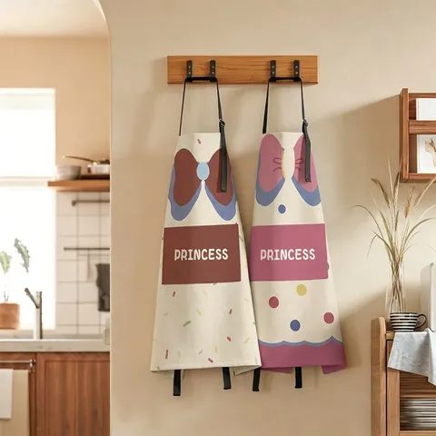 Delantal de Cocina Princesa Con Bolsillos Impermeable Antigrasa Lindo Lazo de Dibujos Animados Cuello Halter Delantal de Cocina Para Mujeres