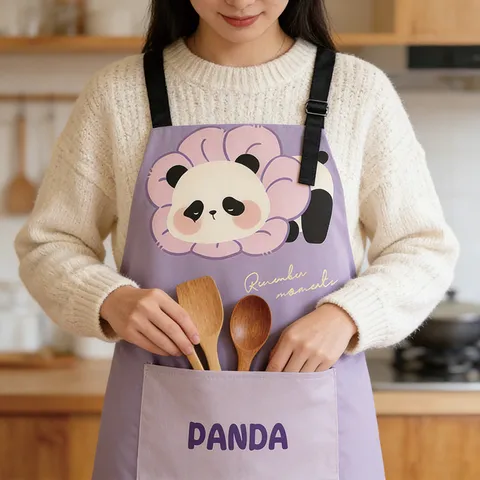 Mignon Tablier de Dessin Animé Panda Imperméable Tablier de Cuisine avec Poche Sangle Réglable pour Femmes Enfants