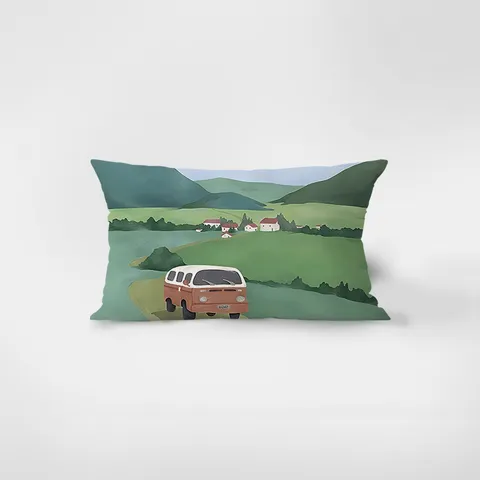 Housse de Coussin Décorative en Velours Nouveau Style Chinois Housse de Oreiller Rectangulaire en Peluche Douce avec Impression de Paysage Naturel pour Décoration de Maison de Canapé