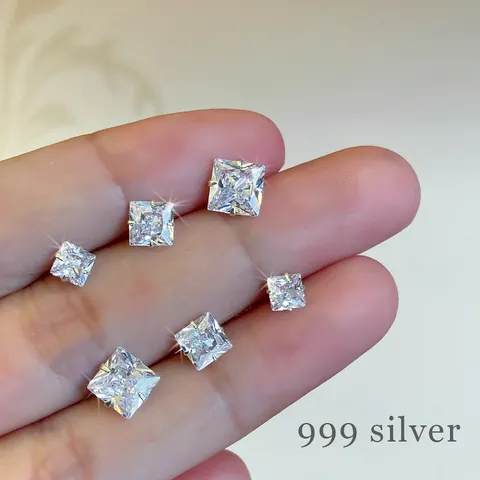 Minimalista S925 Plata Ley Cuadrado Pendientes Botón Geométrico Diamantes Imitación Pendientes Joyería Regalo Mujeres Hombres