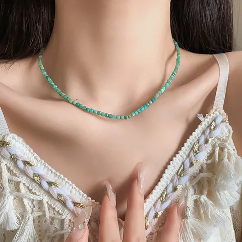Minimalistiko Anoxeidoto Asimi Amazonite Beaded Kolié Glyko Chic Alisida Kleisidas Moda Kosmimata Gia Gynekes