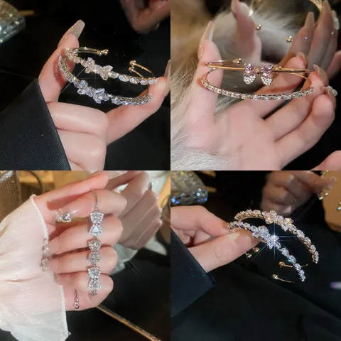 Koreanischer Stil Schleife Zirkonia Kupfer Armband Luxus Mode Offener Reif Elegantes Schmuck Geschenk Für Damen