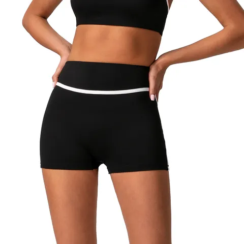 Pantalones Cortos de Yoga de Cintura Alta Control de Abdomen para Mujer Ribete de Contraste Gimnasio