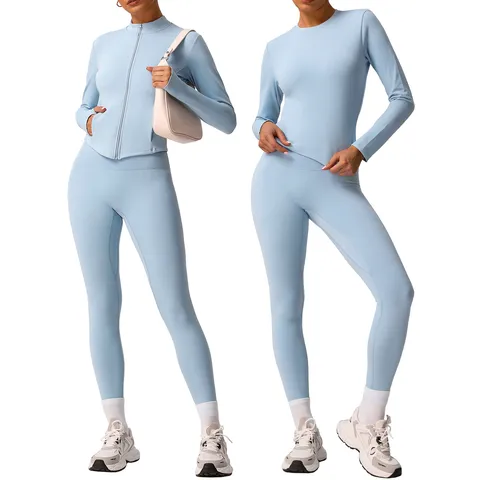 Conjunto de Top y Parte Inferior de Ropa Deportiva Térmica de Forro Polar para Mujer Chándal de Yoga de Manga Larga