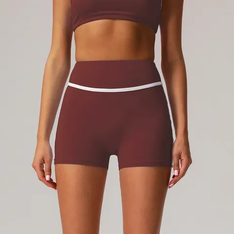 Pantalones Cortos de Yoga de Cintura Alta Control de Abdomen para Mujer Ribete de Contraste Gimnasio
