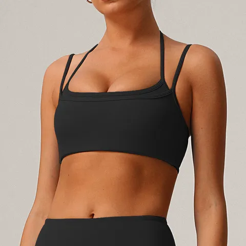 Soutien-Gorge de Sport Halter pour Femmes Bretelles Croisées Rembourré Fitness Yoga Gym Crop Top Séchage Rapide Sport