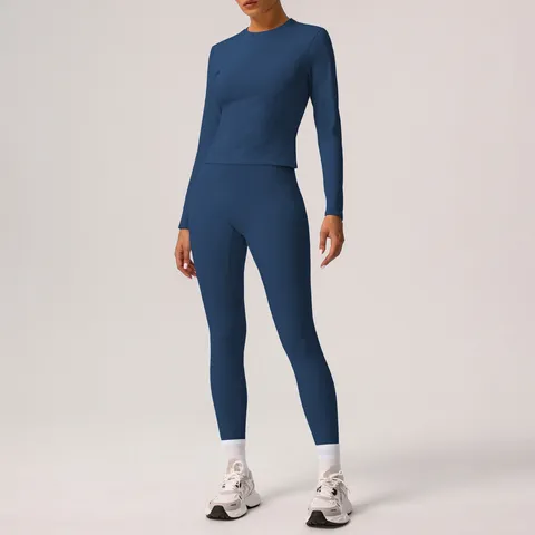 Conjunto de Top y Parte Inferior de Ropa Deportiva Térmica de Forro Polar para Mujer Chándal de Yoga de Manga Larga