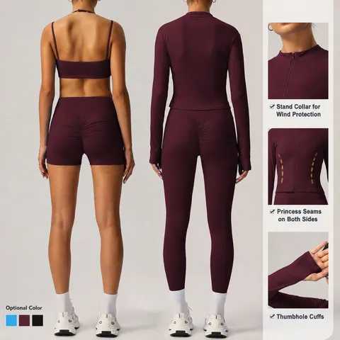 Womens Naked Feel Quick Dry Long Sleeve Yoga Set Fitness Running Athletic Workout Tracksuit Gym Sports Activewear