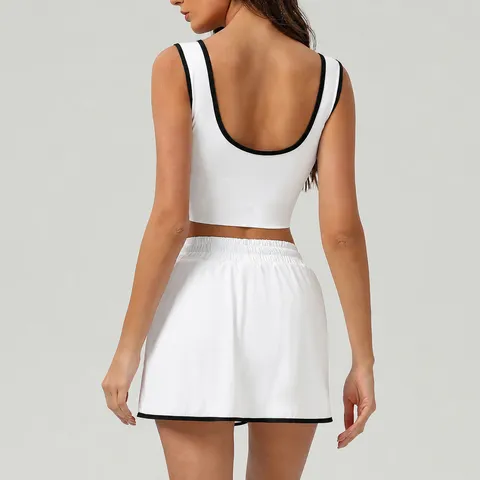 Conjunto de Falda de Tenis Deportiva para Mujer Top Sin Mangas con Cuello en V y Falda Plisada Ropa Deportiva de Fitness