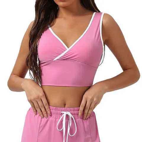 Débardeur de Sport Rafraîchissant Protection Solaire pour Femmes Col en V Croisé Gilet de Fitness avec Coussinet