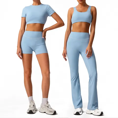 Conjunto de Yoga de Cintura Alta sin Costuras para Mujer Crop Top y Parte Inferior Deportivos