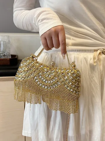 Luxuriöse PVC Strass Quaste Abendtasche Mit Metallgriff Für Damen Hochzeit Bankett Schultertasche Handtasche Clutch