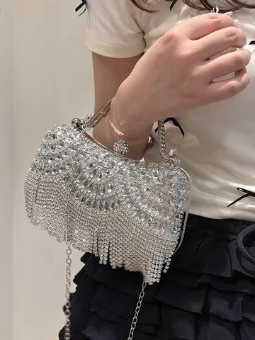 Luxuriöse PVC Strass Quaste Abendtasche Mit Metallgriff Für Damen Hochzeit Bankett Schultertasche Handtasche Clutch