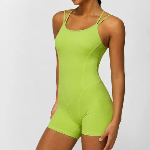 Damen Kreuzgurt Rückenfrei Yoga Fitness Jumpsuit Tief V Hüftheben Sport Body Schnelltrocknend Sportoverall