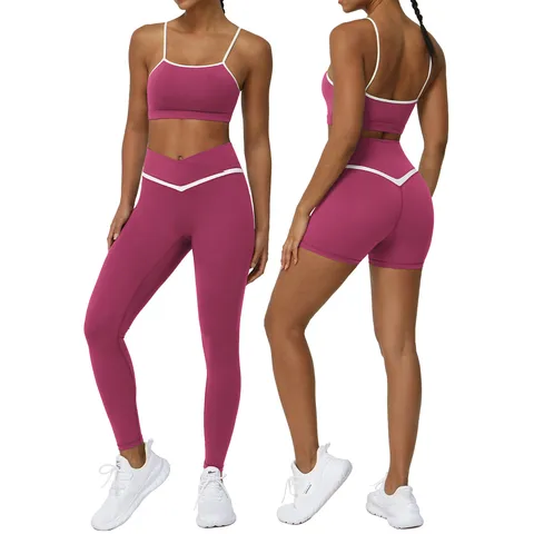 Conjunto de Yoga de Color de Contraste para Mujer Cintura Alta Levantamiento de Glúteos Fitness Ropa Activa Sin Mangas Top Y Pantalones Ajustados Chándal