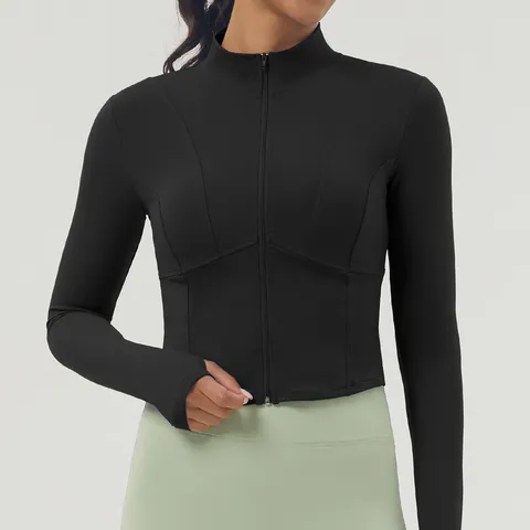 Damen Stehkragen Langarm Zip Sportjacke Slim Fit Laufen Fitness Yoga Top Ein羌ig Nylon Spandex Sportbekleidung