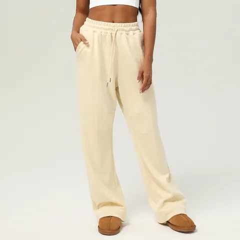 Pantalones Anchos Casuales de Talle Alto con Cordón para Mujer Otoño Invierno Color Sólido Pantalones Rectos Holgados Pantalones de Yoga Deportivos