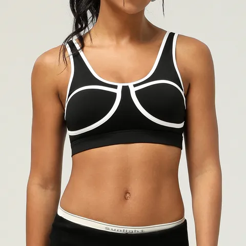 Soutien-gorge de Sport pour Femmes Color Block Ajouré Dos Ouvert Athlétique Fitness Yoga Crop Top Nylon Spandex Respirant Vêtement de Sport