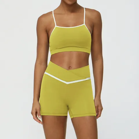 Conjunto de Yoga de Color de Contraste para Mujer Cintura Alta Levantamiento de Glúteos Fitness Ropa Activa Sin Mangas Top Y Pantalones Ajustados Chándal