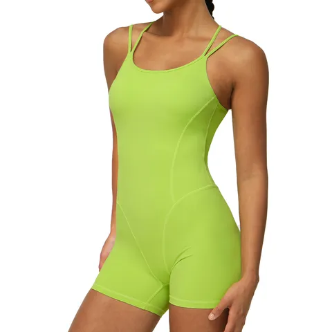 Femmes Bride Croisée Dos Nu Yoga Fitness Combinaison Col en V Profond Bodysportif Séchage Rapide Sarouel de Sport